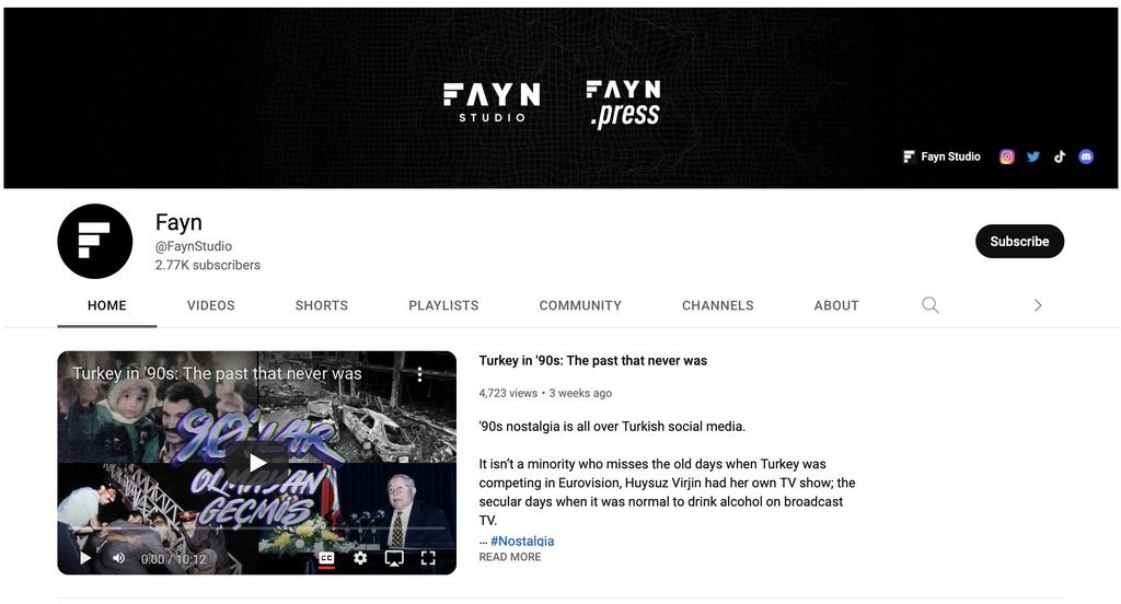 Screenshot of the Fayn website
