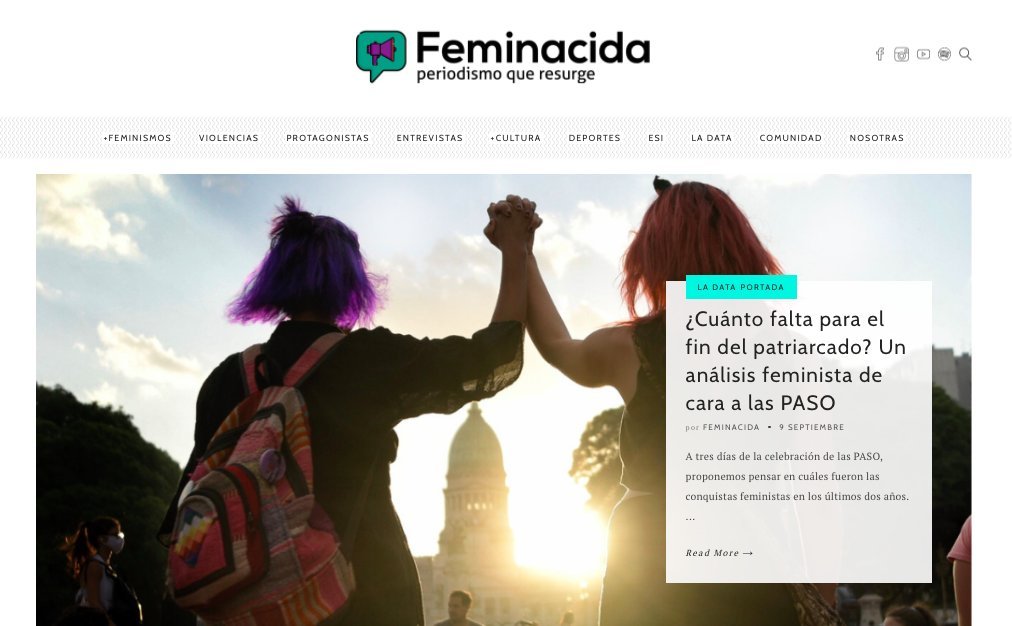 Screenshot of the Feminacida website