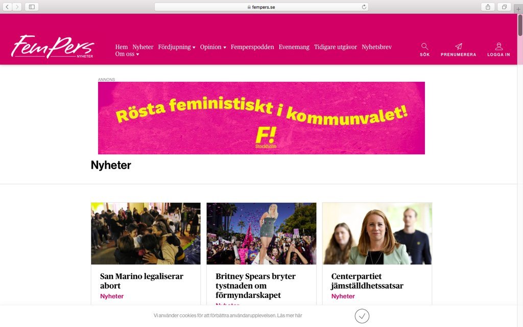 Screenshot of the Fempers Nyheter website