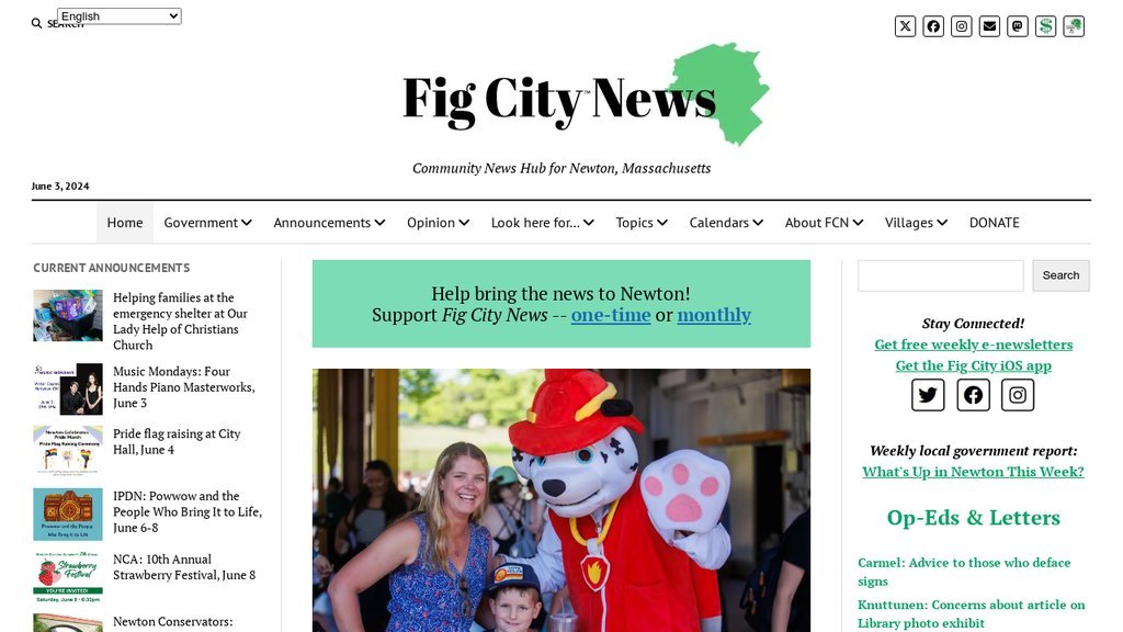 Screenshot of the Fig City News website