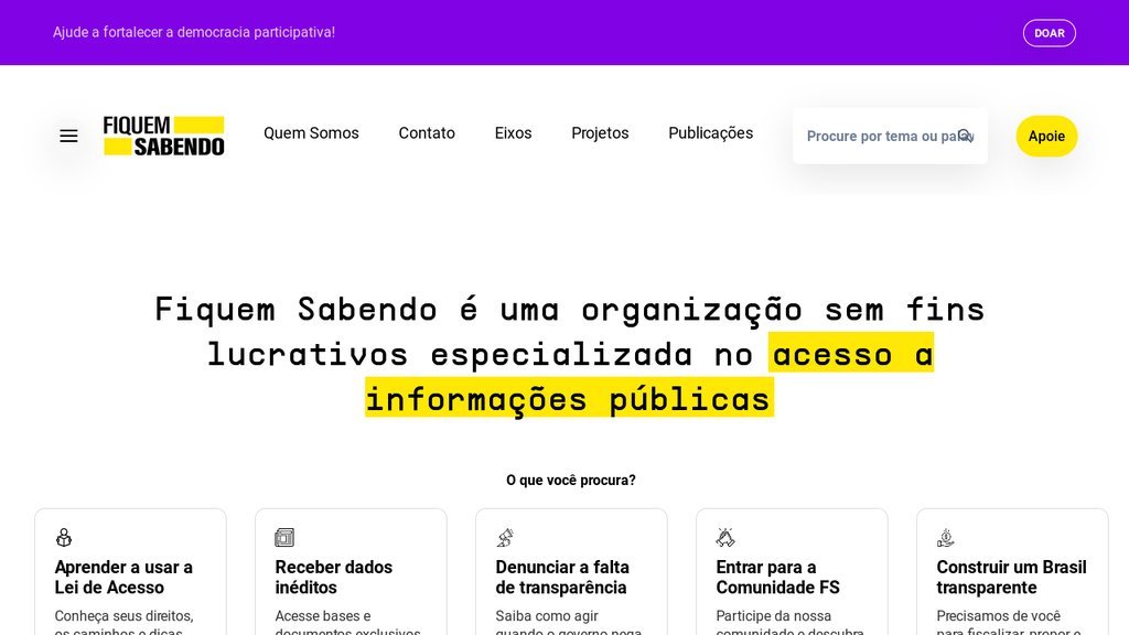 Screenshot of the Fiquem Sabendo website