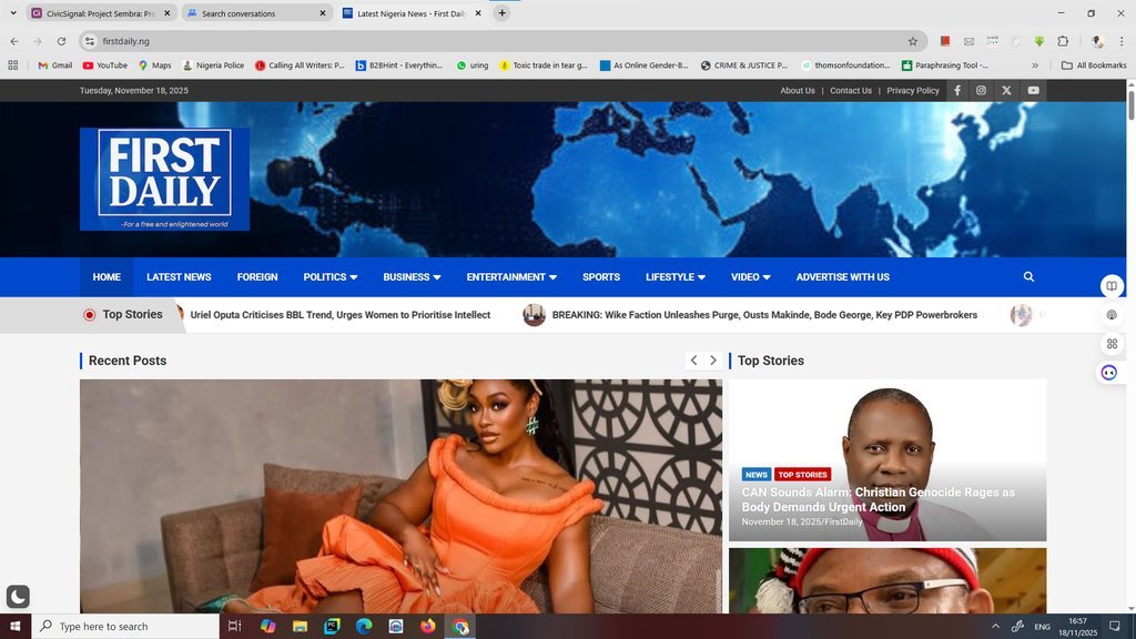 Screenshot of the First News Media website
