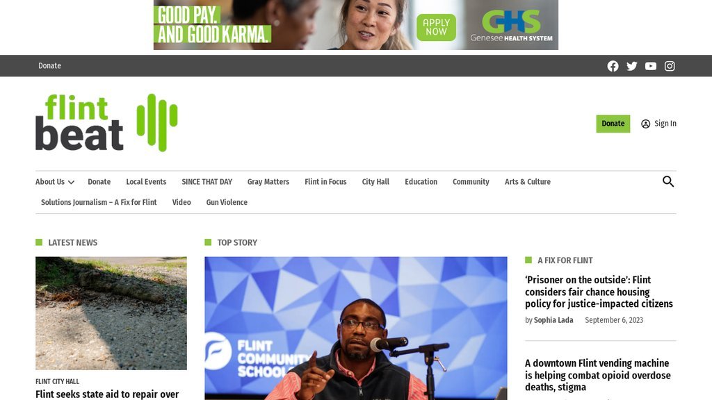 Screenshot of the Flint Beat website