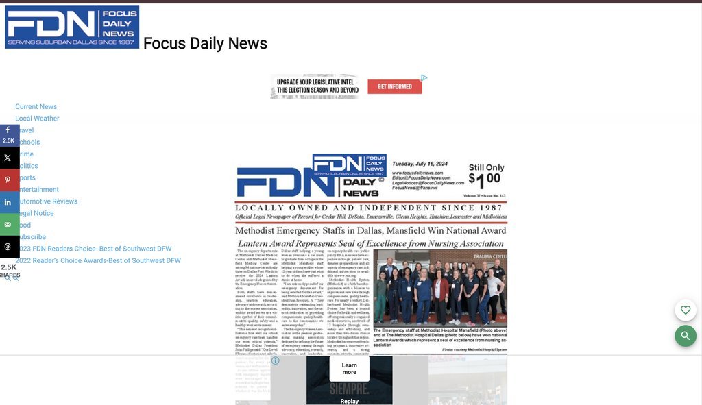 Screenshot of the Focus Daily News website
