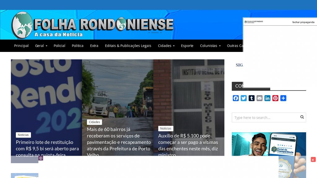 Screenshot of the Folha Rondoniense website
