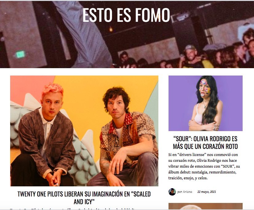 Screenshot of the Fomo Magazine website