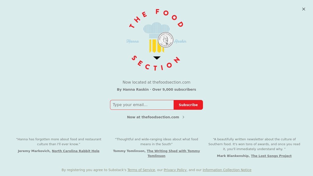 Screenshot of the Food Section, The website