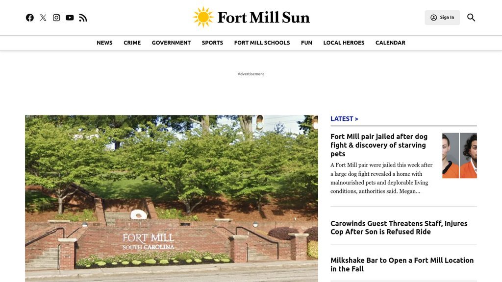 Screenshot of the Fort Mill Sun website
