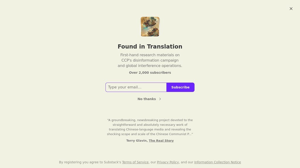 Screenshot of the Found in Translation website