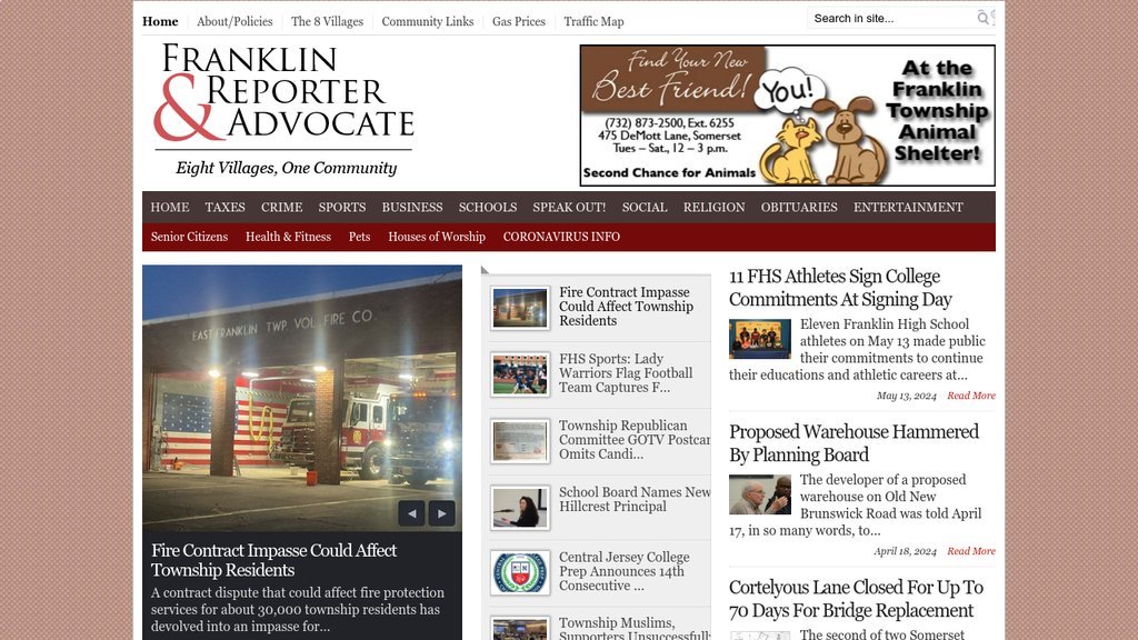 Screenshot of the Franklin Reporter & Advocate website