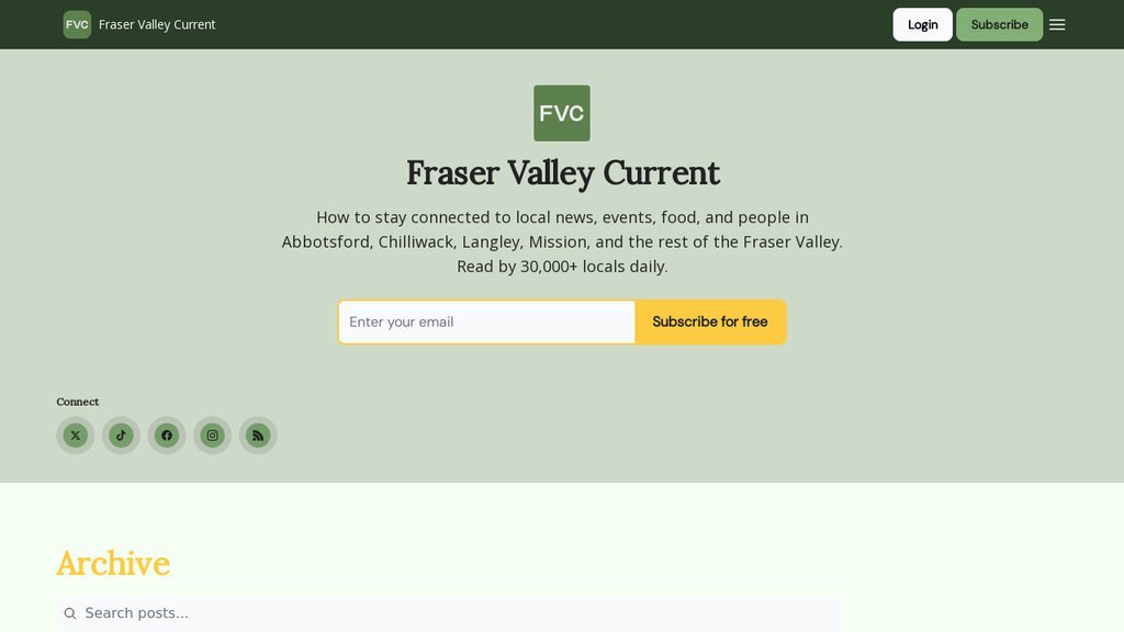Screenshot of the Fraser Valley Current website