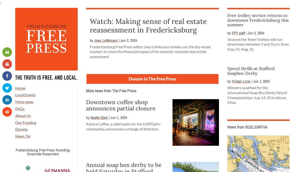Screenshot of the Fredericksburg Free Press website