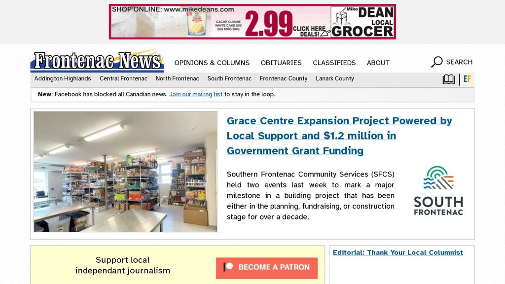 Screenshot of the Frontenac News, The website