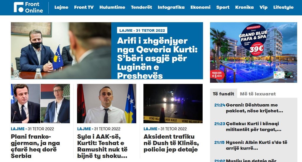 Screenshot of the FrontOnline website