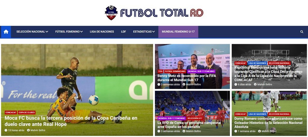 Screenshot of the Futbol Total website