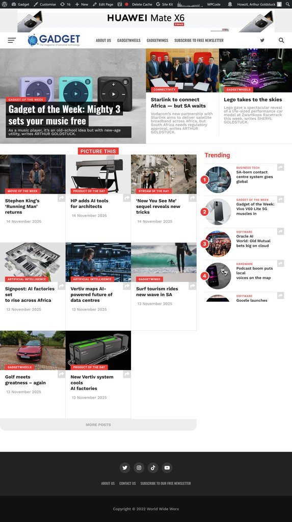 Screenshot of the Gadget website
