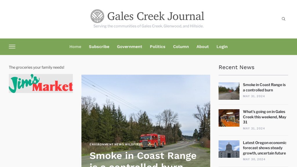 Screenshot of the Gales Creek Journal website