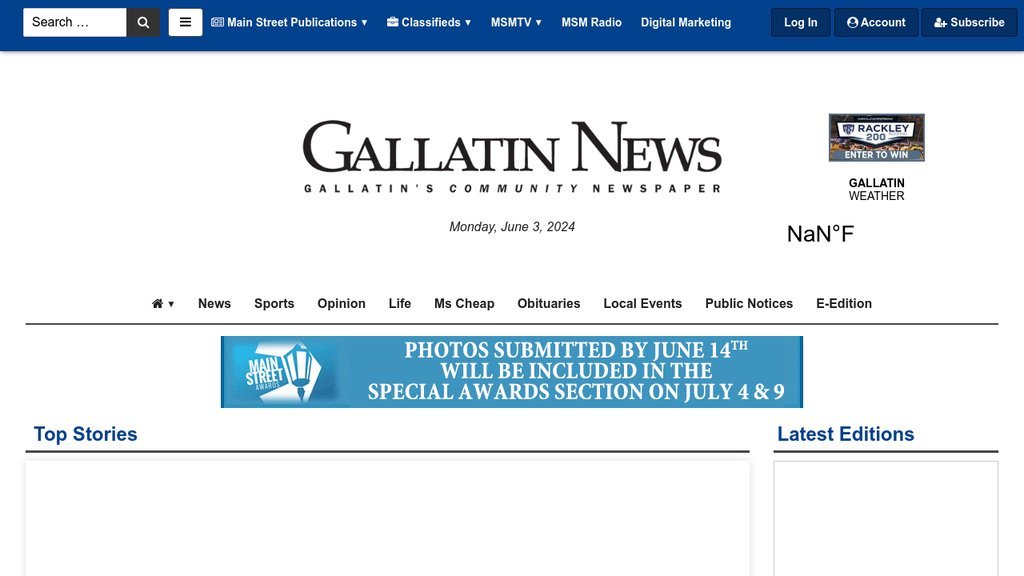 Screenshot of the Gallatin News website