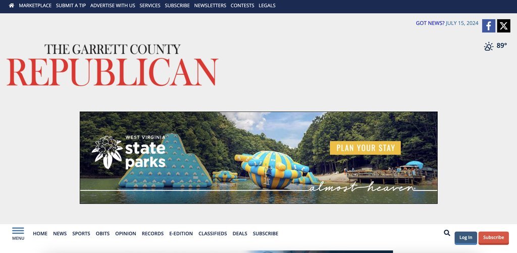 Screenshot of the Garrett County Republican website