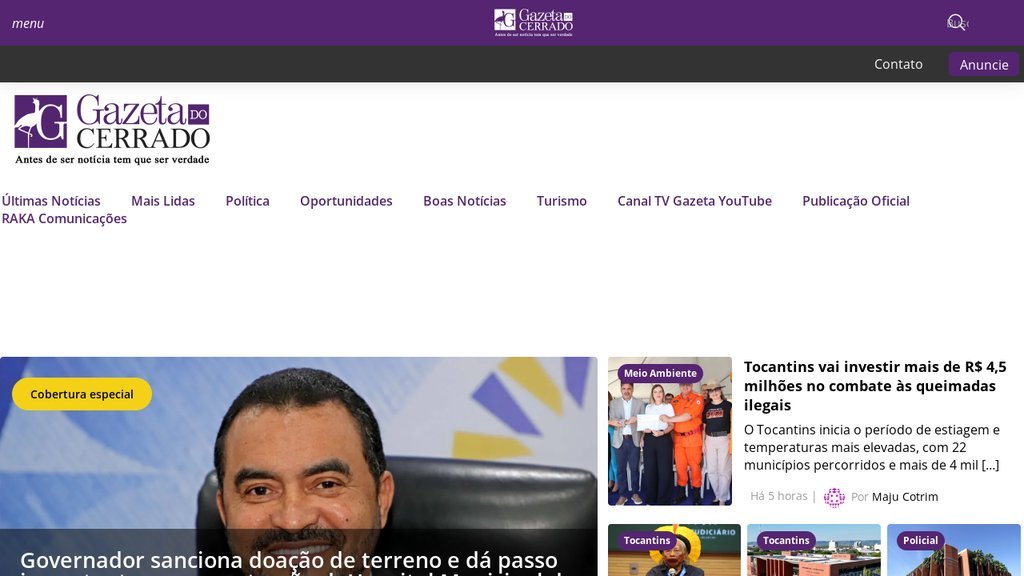 Screenshot of the Gazeta do Cerrado website