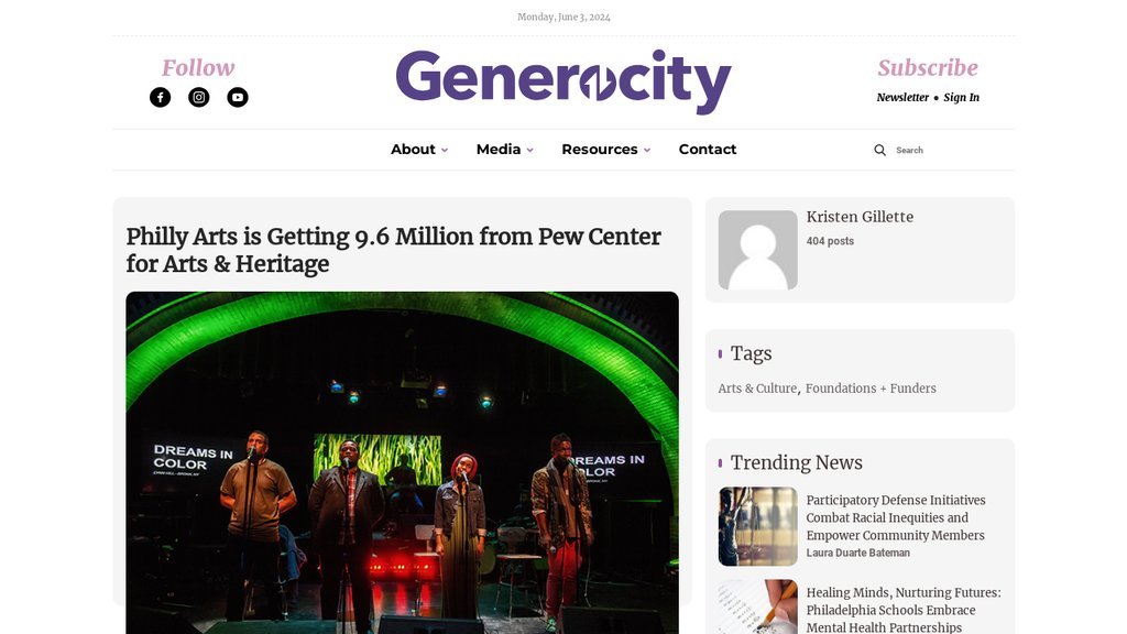 Screenshot of the Generocity website