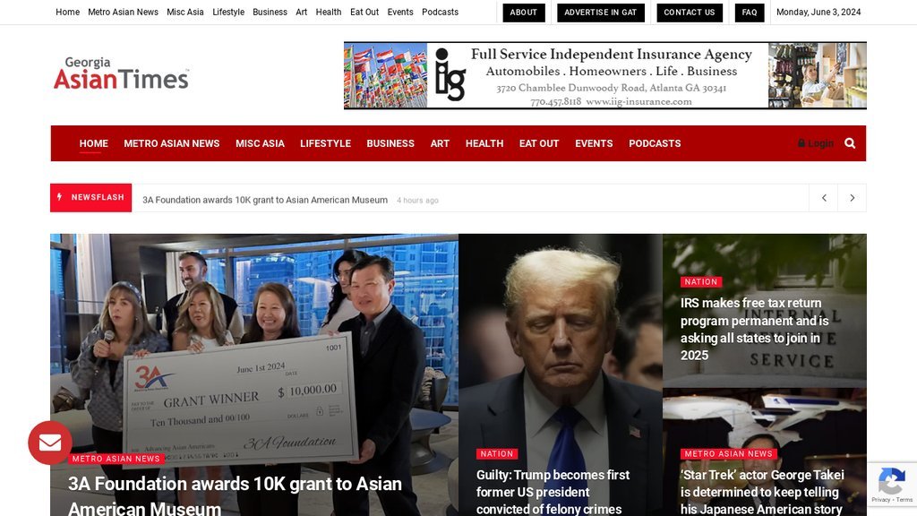 Screenshot of the Georgia Asian Times website