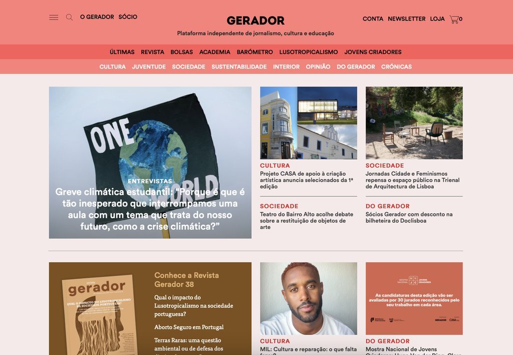 Screenshot of the Gerador website