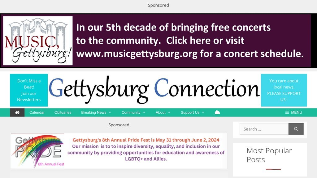 Screenshot of the Gettysburg Connection website