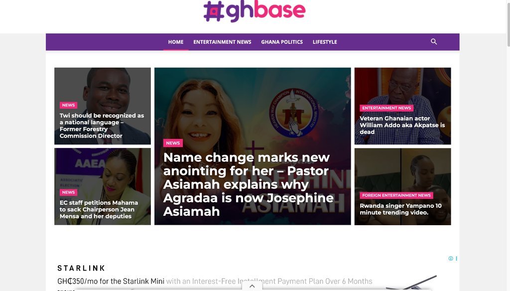 Screenshot of the GH Base website