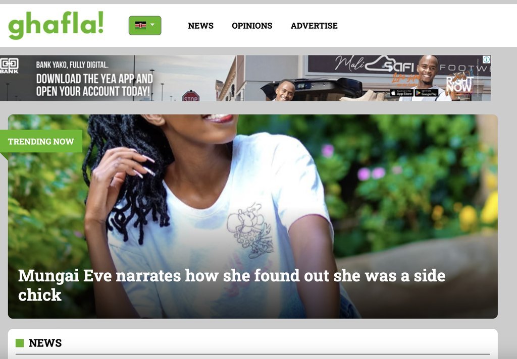Screenshot of the Ghafla! Kenya website