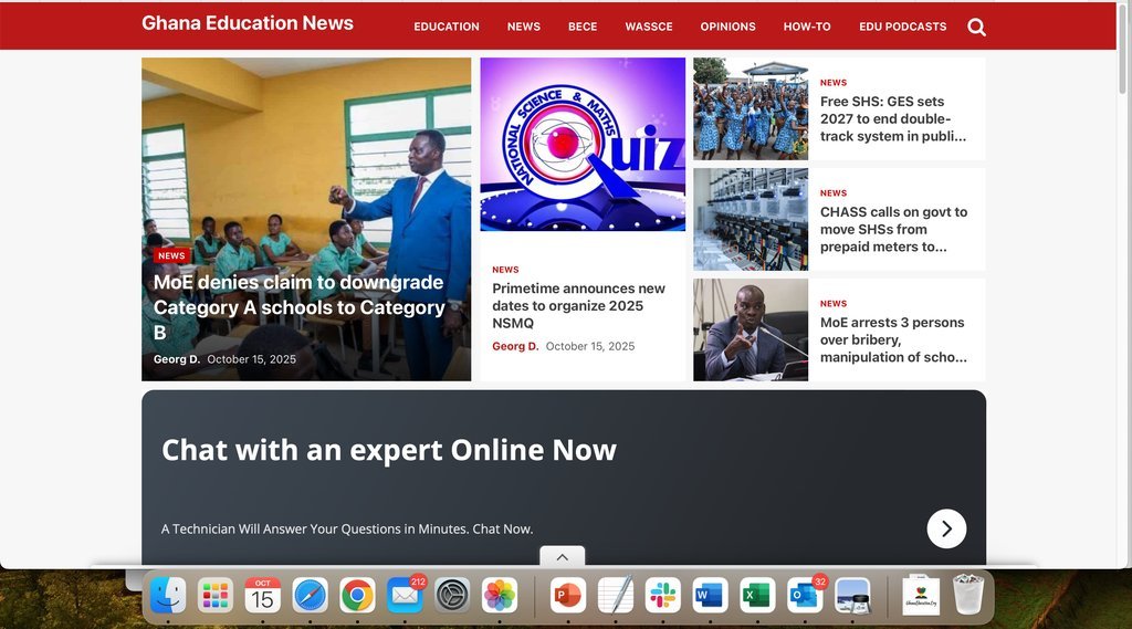 Screenshot of the Ghana Education News website