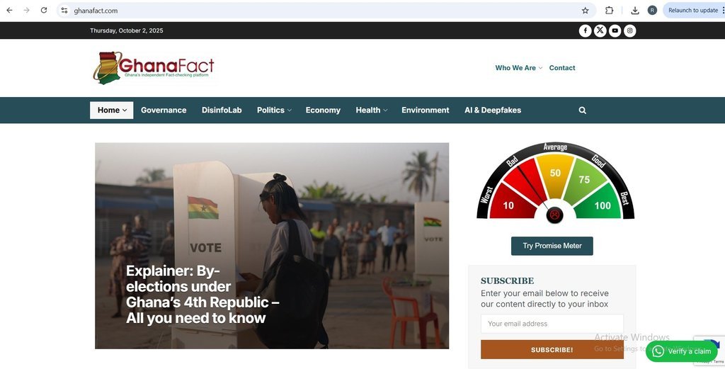 Screenshot of the Ghana Fact website