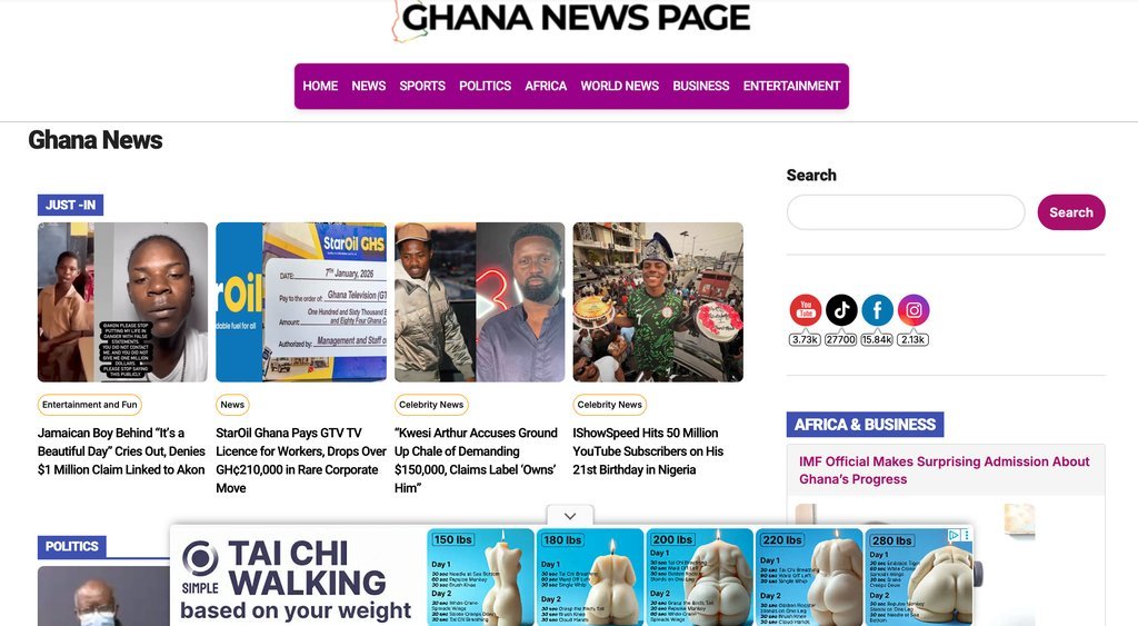 Screenshot of the Ghana News Page website