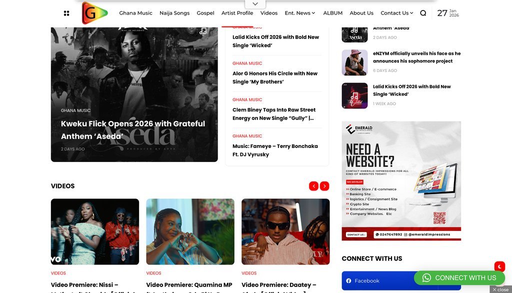 Screenshot of the Ghanamusicblog Network website