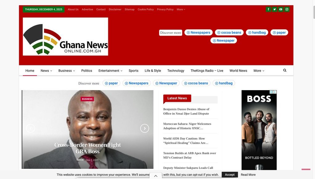 Screenshot of the Ghananewsonline website