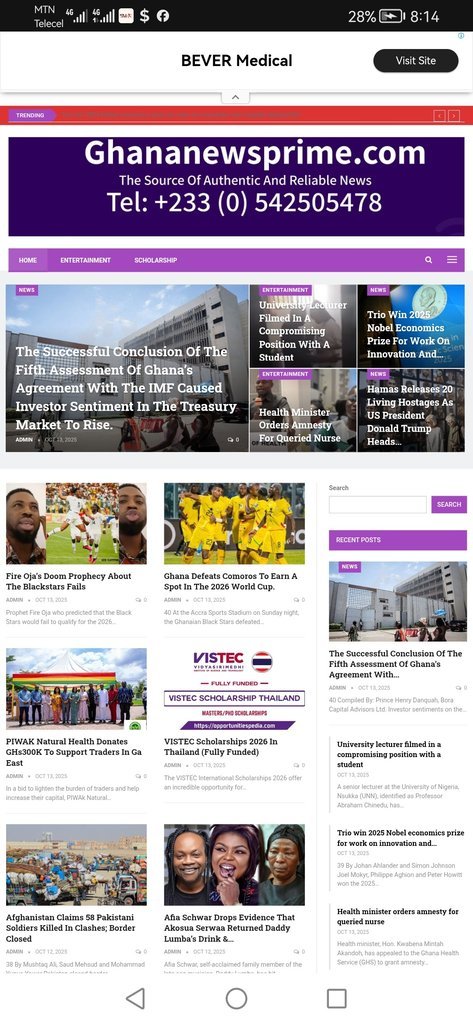Screenshot of the Ghananewsprime website
