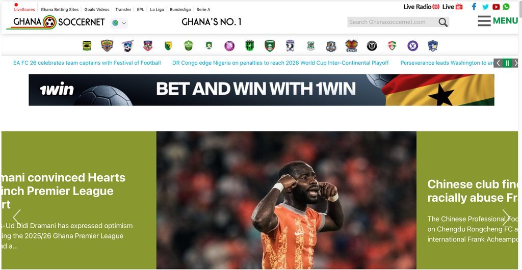 Screenshot of the GhanaSoccernet website