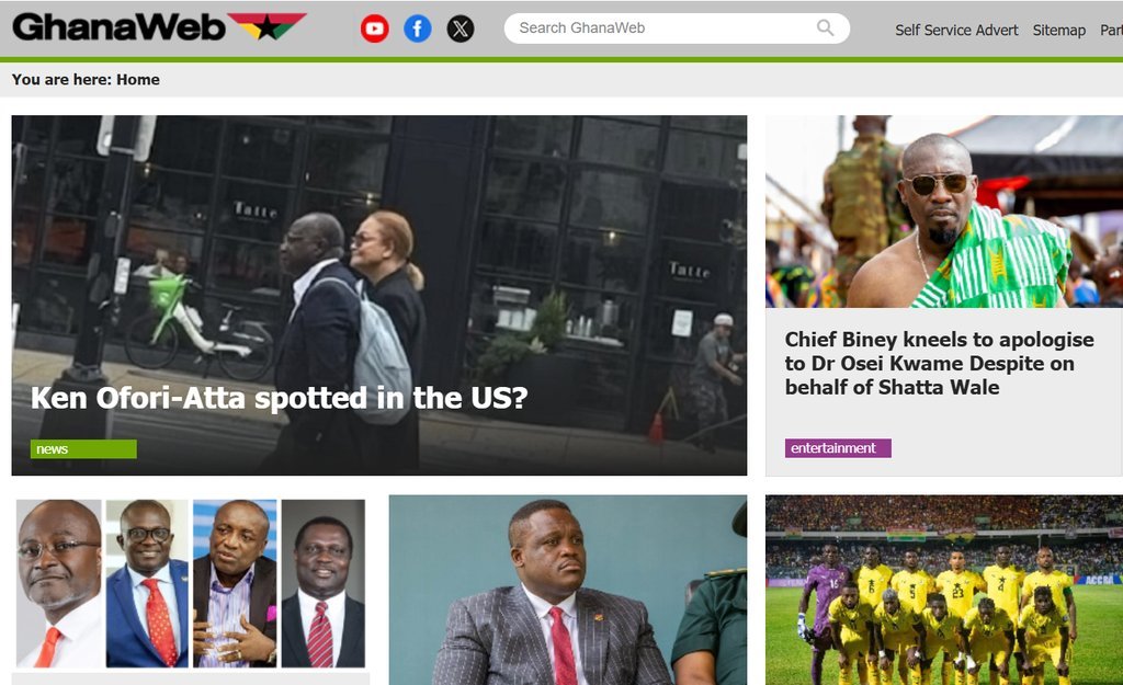 Screenshot of the GhanaWeb website