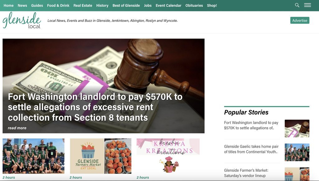 Screenshot of the Glenside Local website