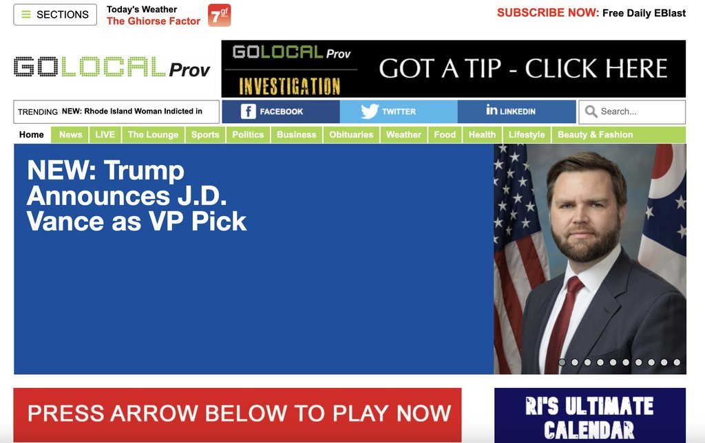 Screenshot of the GoLocalProv.com website