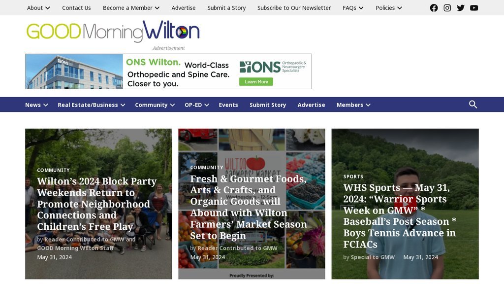 Screenshot of the GOOD Morning Wilton website