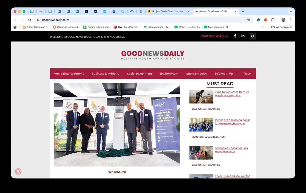 Screenshot of the Good News Daily website