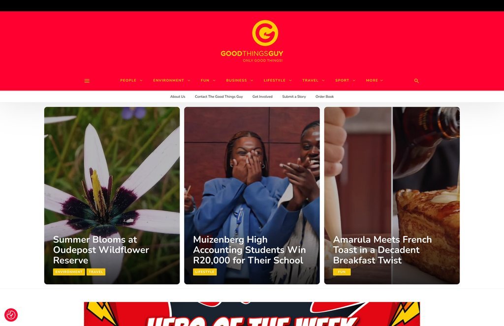 Screenshot of the Good Things Guy website