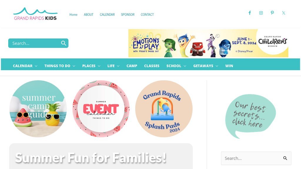 Screenshot of the Grand Rapids Kids website