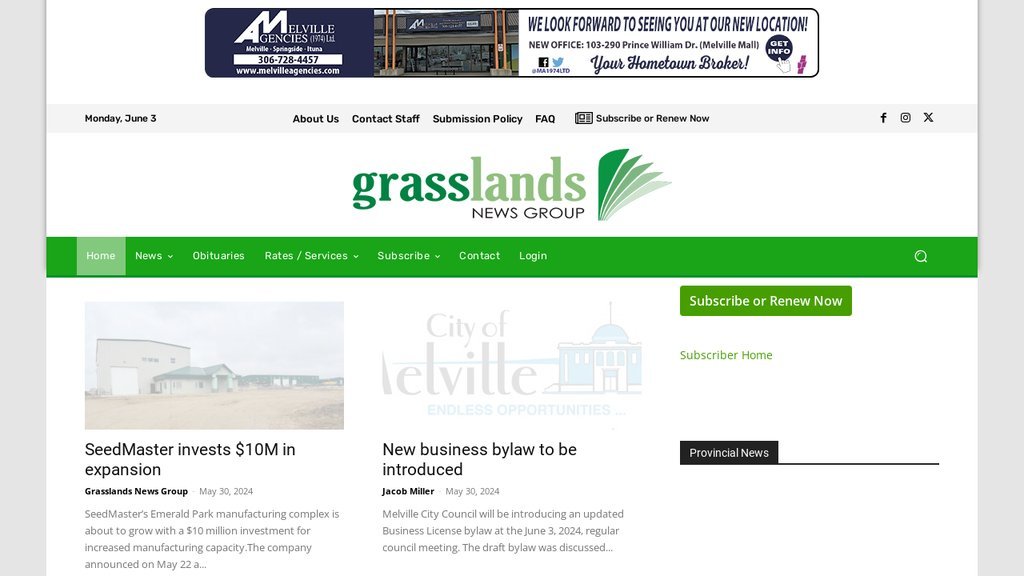 Screenshot of the Grasslands News Group website