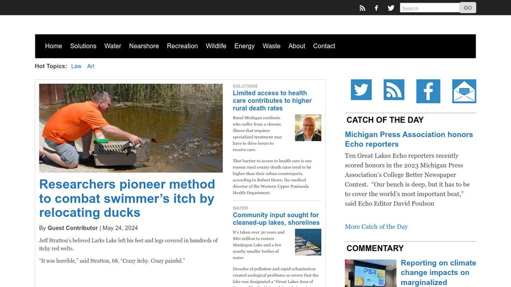 Screenshot of the Great Lakes Echo website