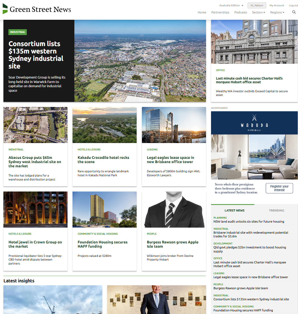 Screenshot of the Green Street News Australia website