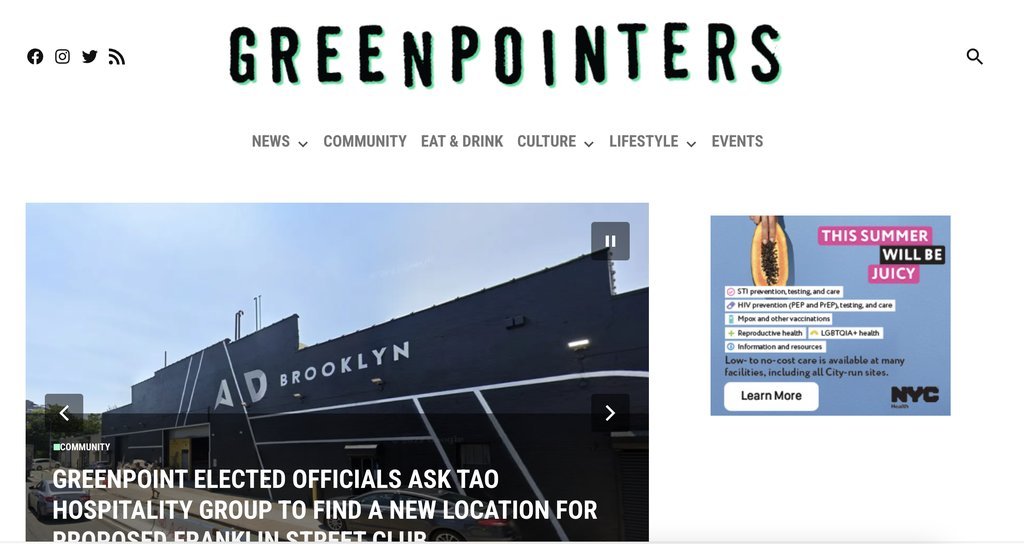 Screenshot of the Greenpointers website