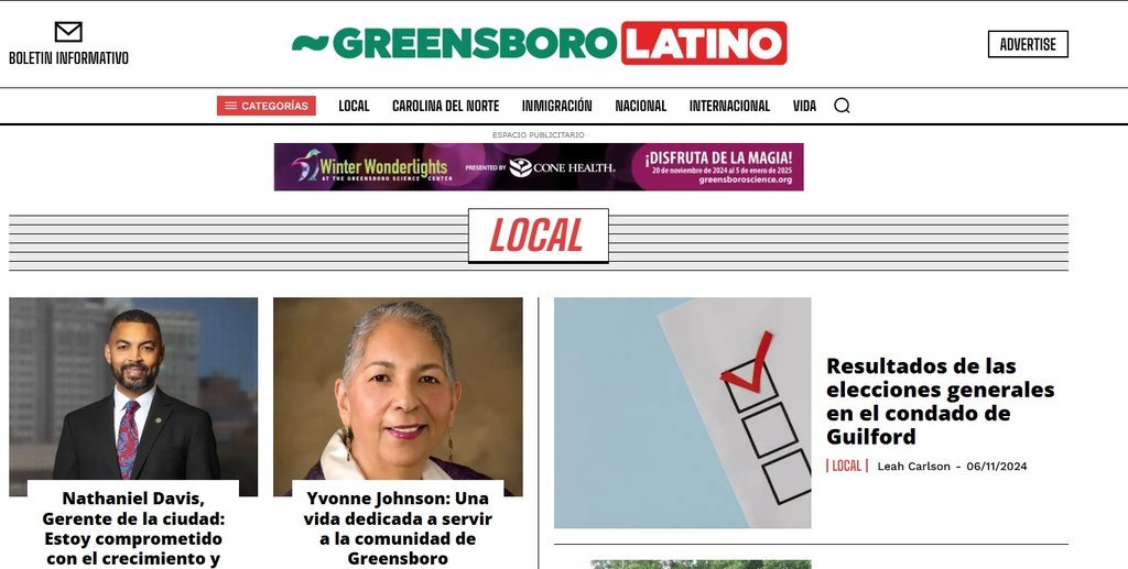 Screenshot of the greensboro latino website