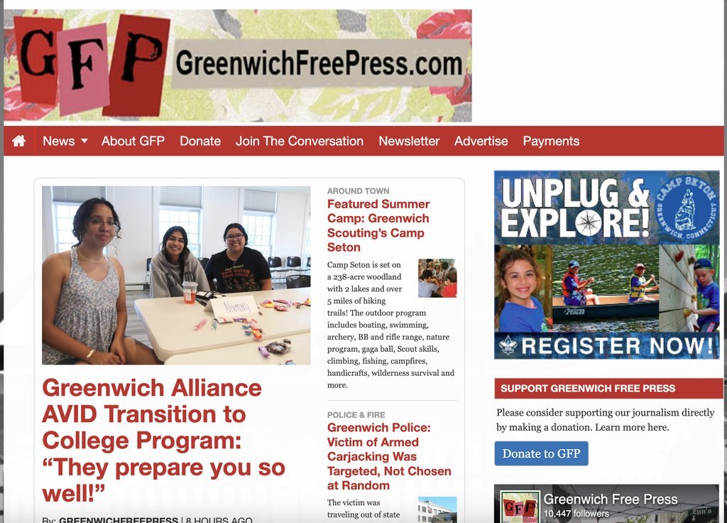 Screenshot of the Greenwich Free Press website